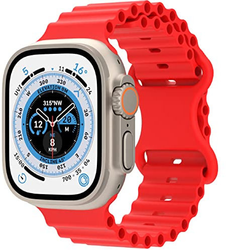 VeveXiao Ocean silicona Correa compatible con Apple Watch Ultra Band 49mm 45mm 44mm 42mm, correas deportivas de repuesto suaves y transpirables para iWatch Series 8 7 6 5 4 3 2 1 SE , Rojo