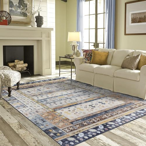 TALETA Teppich Wohnzimmer waschbarer Orientteppich Vintage, Rutschfester Teppich für Schlafzimmer, Küchen, Esszimmer, braun, 120 x 170 cm
