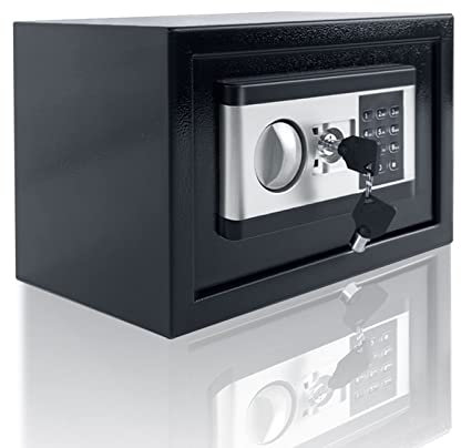 NAIZY Mini Tresor für Zuhause 22L Tresor Feuerfest Wasserdicht Elektro Safe mit Batteriebox & Sicherheitsschlüssel & Alarmfunktionen Stahlsafe Möbeltresor Minisafe, Schwarz+Silber