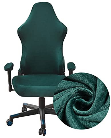 Lukery Housse de Chaise de Gaming Extensible, Couleur Unie Velours Couverture de Fauteuil de Rotatif Amovible Lavable, pour Chaise de Bureau Pivotante Ordinateur Universelle (Vert foncé)