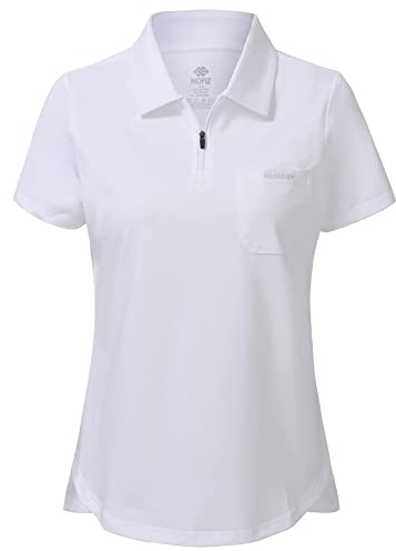 MoFiz Damen Poloshirts Kurzarm Baumwolle Polohemden Arbeit Polo Sommershirts Top Weiß L