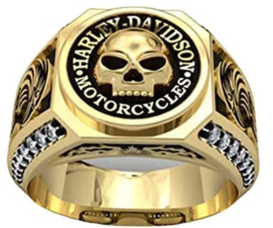 YAHOYA Wikinger Piraten Anker Totenkopf Ring Herren Vintage Titan Stahl Gold Doppelklinge Gold Ring Gothic Punk Biker Ring Schmuck Party