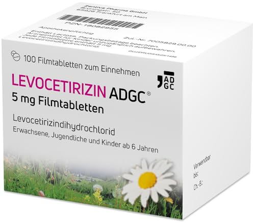 LEVOCETIRIZIN-ADGC® 5mg - 100 Stück - Allergie-Tablette mit vergleichbaren Ergebnissen wie Cetirizin bei halber Dosierung - zur Therapie von Allergiebeschwerden wie Heuschnupfen und Nesselsucht