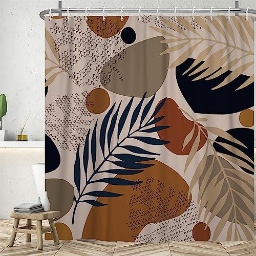 Duschvorhang Boho Style, Uiiooazy Duschvorhang 180x220cm Blau Blätter Abstrakt Schwarz Grau Geometrisch Muster Duschvorhänge Anti Schimmel Stoff Waschbar Wasserdicht Polyester Bad Vorhang mit 12 Haken