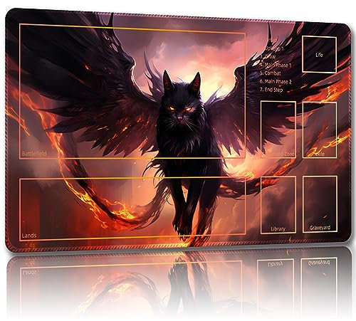 Malqiqi Spielmatte für MTG, mit kostenlosen Aufbewahrungstaschen, Spielmatte 61 x 35,6 cm, TCG und Brettspielmatte für Karten, Mauspad, Schreibtischmatten (Katze 5-Hilfskampf)