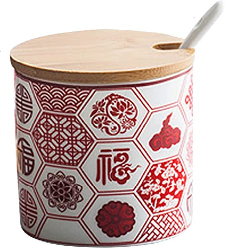 MBELLO Sucrier, sucrier en céramique, sucrier avec Couvercle et cuillère, Rouge - 3 Lots (Couleur : Rouge)