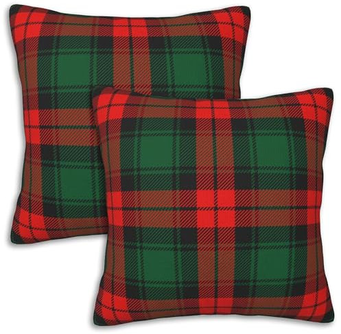 FOISIIAEA Dekorative Kissenbezüge mit schottischem Schottenkaro, 45,7 x 45,7 cm, 2 Stück, weihnachtliche grüne und rote Plaid-Kissenbezüge, Outdoor-Kissenbezüge für Sofa, Zimmer, Balkon, Veranda