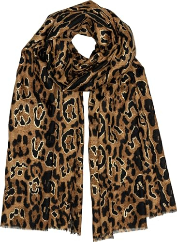Caspar SC511 Damen Schal mit stylischem Leo Animal Print und goldenen Akzenten, Farbe:cognac, Accessoires:One Size