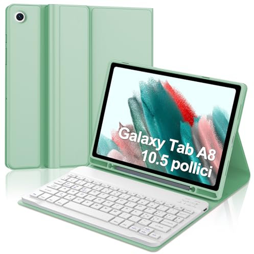 WINCHKING Custodia con Tastiera per Samsung Galaxy Tab A8, Tastiera Bluetooth Magnetica Rimovibile QWERTY per Samsung Galaxy Tab A8 10.5'' 2021(SM-X200/X205/X207), Verde Chiaro