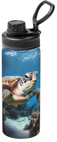 Personalized Custom 18oz Sports Insulated Kettle, Customized Stainless Steel Cups Travel Water Bottles Coffee Tumblers Cup Personalized Gift For Family Friends, Ocean Underwater Turtle
