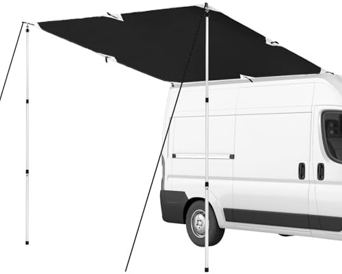 QWORK® Toldo Caravana 300x200 cm con Postes telescópicos 95-230 cm, toldo Camper Autocaravana UV 50+ Protección UV 6000mm Impermeable