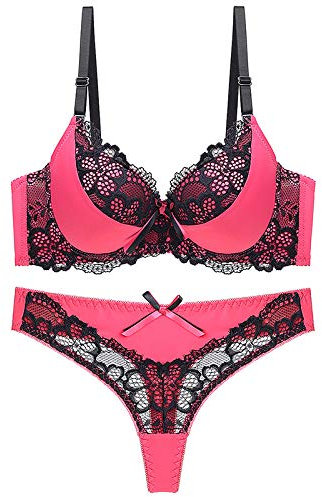 MOONBADI Women's Bras Black Women Bra and Knickers Underwear Set Underwire lace Bralette Push Up Half Cup See Through Nightwear Women's Everyday Bras 42B