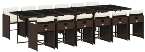 vidaXL Garten Essgruppe 13-TLG., Gartenmöbel Set mit Kissen, Gartengarnitur Tisch 12 Stühle, Sitzgruppe Sitzgarnitur, Braun Poly Rattan