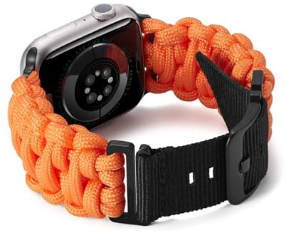 BINLUN Compatible with Apple Watch Paracord 550 42 mm/44 mm/45 mm/ 46 mmMilitary Style Sport Strap Durable Nylon Replacement Strap for iWatch 10/9/8/7/6/5/4/3/2/1/SE Men Women(Orange)