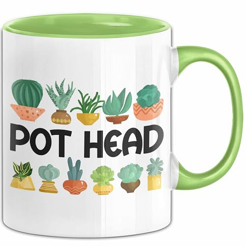 Pot Head Tasse Geschenk Töpferei Pflanzen-Liebhaber Geschenkidee Becher (Grün)