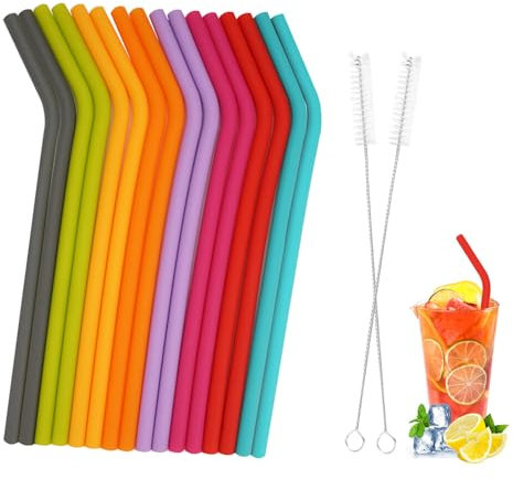 16 Stück Silikon Strohhalme mit 2 Straw Brushes 8 Farben Weich Silikon Trinkhalme Wiederverwendbar 23 Cm Silikonstrohhalme, Leicht Zu Reinigen Für Cocktails, Säfte, Milchtee, für Kinder und Erwachsene