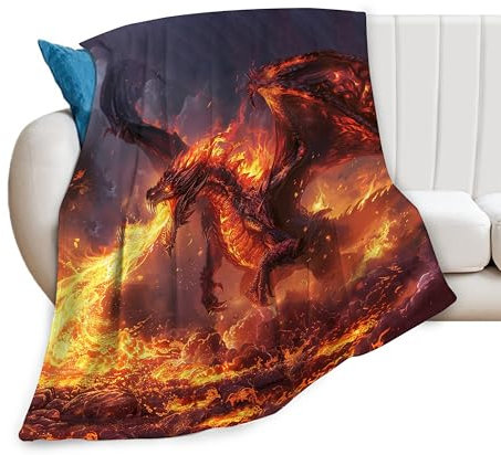 Coperta con drago di fuoco, coperta decorativa in pile di flanella, calda, morbida, leggera, pelosa, regalo per gli amanti del drago, per ragazzi, ragazze, adolescenti, donne, per letto, divano, 101 x