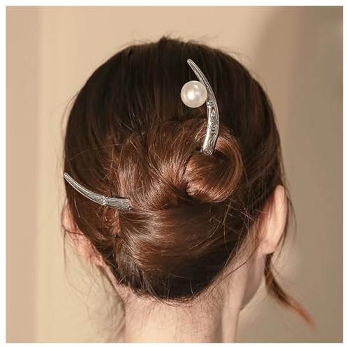 Xduargs Boho Mondsichel Haar Stick Haarspange Vintage Mond Haar Gabel Barrette Große Perle Mond Haarspange Haarnadel Französisch Perle Haar Stick Clip Dekorative Haarschmuck(Stil B)