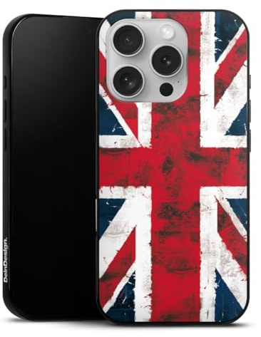 Slim Case extra dünn kompatibel mit Apple iPhone 16 Pro Silikon Handyhülle schwarz Hülle England Flagge London