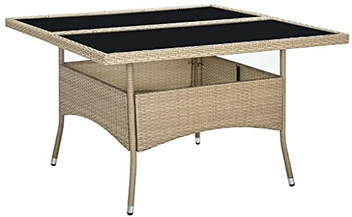 CCCINER Table à dîner d'extérieur Beige Résine tressée et Verre,Table Extensible en résine tressée Beige pour 4 Personnes Tables de Jardin