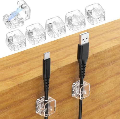 Bigqin 8 Pack Cable Holder Clips Cable Clips Self Adhesive Magnetic Cable Organiser Cable Tidy Clips for Office Supplies, Home, Wall, USB Charging Cable, Kitchen Appliances (Transparent)