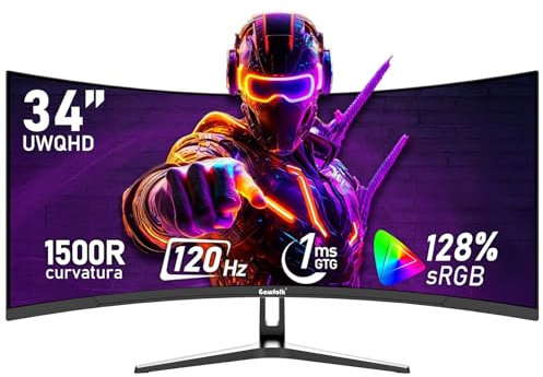 34 Inch Ultrawide Curved Gaming Monitor, 1500R PC Screen 120Hz UWQHD 3440x1440, Curved Computer Display with FreeSync & Eye-Care Technology, DP, HDMI, Support Wallmount