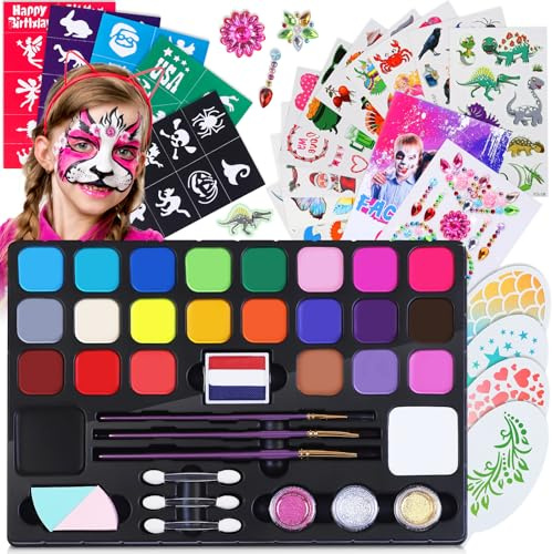 pupuluck Face Painting Kit for Kids, 24 Colors Water Activated Face Paints