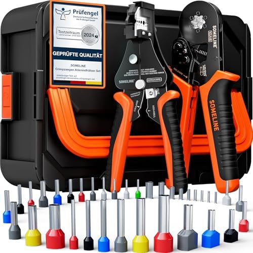 SOMELINE Set di pinze crimpatrici esagonali, 36 tipi [0,25-10 mm²] con puntali esagonali e spelafili automatici, pinze crimpatrici, pinze crimpatrici impilabili