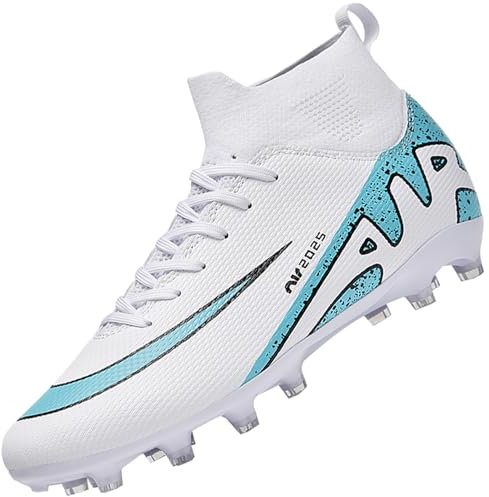 Csgkag Fußballschuhe Herren High Top Spike Cleats Professionelle Fussballschuhe Jugendliche Fußball Stiefel Athletics Trainingsschuhe Outdoor Sportschuhe Football Schuhe,Weiß,EU39
