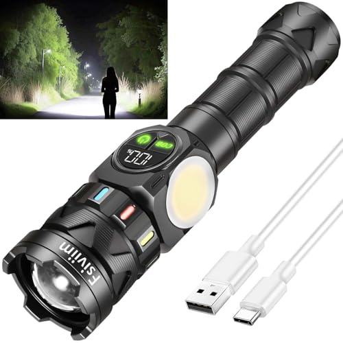 Fsiviim 7000 mAh Batteria, Torcia LED Potente Professionale, 1000000 Lumen Torcia Led Ricaricabile Potente, Torcia Ricaricabile, zoomabile, 9 modalità, Per Campeggio Trekking Emergenza