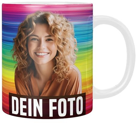 Personalisierte Tasse mit Foto, Tasse personalisiert mit Foto und Text – gedruckt in Deutschland (Weiß, Randloser Druck)