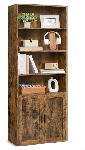 VASAGLE Bookcase, 6-Tier Tall Bookshelf, Book Shelf with Doors, Shelving Unit, 24 x 60 x 175 cm, for Living Room, Home Office, Dinning Room, Rustic Brown LBC402K01