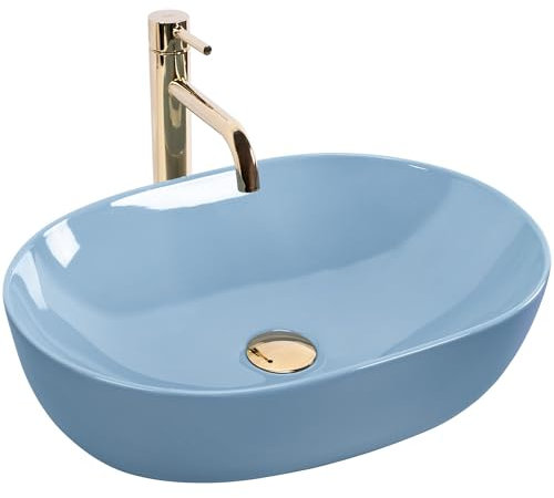 REA LISA VASQUE À POSER OVAL BLEU VASQUE À POSER EN CÉRAMIQUE