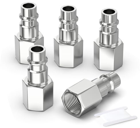 GASHER 5PCS 1/4 Inch Air Line Connectors, 1/4 BSP Female Thread Euro Airline Hose Compressor Fittings, Quick Connect Air Coupler Air Hose Fittings,Air Plug