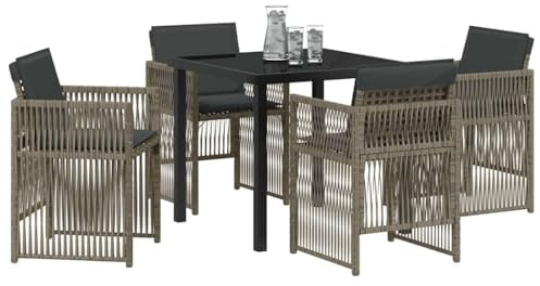 vidaXL Garten Essgruppe 5 pcs Grau Poly Rattan, Garten und Terrasse, modernes rechteckiges Essensemble, klappbare Möbel für draußen, Poly-Rattan Kollektion