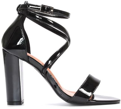 ESSEX GLAM Women's Ankle Strap Block Heel Sandals Ladies Patent Strappy Buckle Prom Party Shoes Size 3-8
