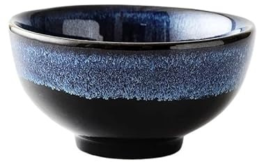 JINGYAN Bowl Blue Ceramic Dinner Bowl Cat's Eye Design Rice Bowl Round Soup Noodle Bowl Breakfast Kitchen Cutlery 4.5 Inch