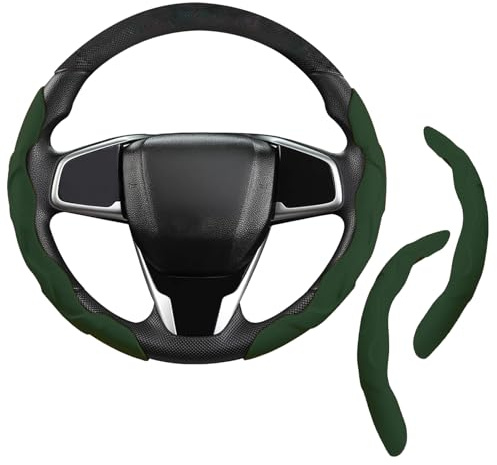 2 StüCk Lenkradbezug, Auto Lenkradbezug, Lenkradschutz Aus Leder Gefertigt, rutschfest Und StrapazierfäHig, FüR 99% Auto, SUV, Lastwagen (Grün)