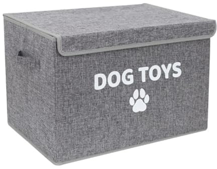 YöL Folding Dog Toy Storage Box 53×35×35cm with Handles & Lid - Durable Polyester Pet Toy Organiser Collapsible Design Paperboard Base Home Storage Solution for Dogs and Puppies