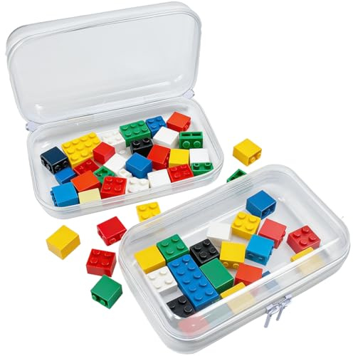 Vurixfo 2 Pcs Toy Storage Bags with Zipper, Hard Pouch Case, 4.9x7.5inch | Double Zippers Clear Plastic Box, Toy Storage Organiser, Clear Hard Storage Case, for Building Blocks, Puzzles