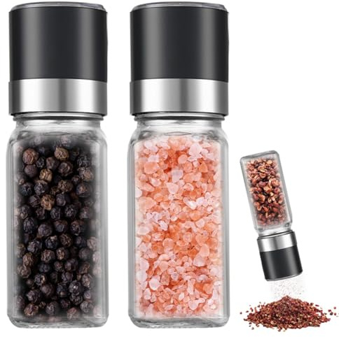 2 Pieces Salt and Pepper Grinder Set 120ml Salt and Pepper Sets | Mills with Adjustable Coarseness Manual Pepper Mill Reusable Pepper Grinder Glass Body Salt Shaker for Kitchen