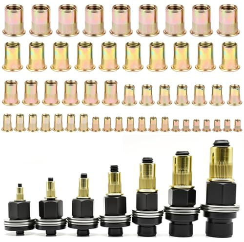 Vunanvu 217 Stück Nietmutternzange Set Nietenzange Nietmuttern Manuelle Nietmaschine für M3 M4 M5 M6 M8 M10 M12 Muttern Nieten Set Nietmutter Werkzeug für Hand Nietmuttern Klappwerkzeug