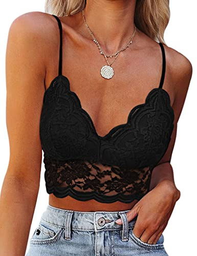 PASUDA Canotta Donna Estiva Canottiera Scollo a V in Pizzo Sexy Crop Top Spalline Sottili Regolabile Camisole Elasticizzata Senza Maniche Canotte