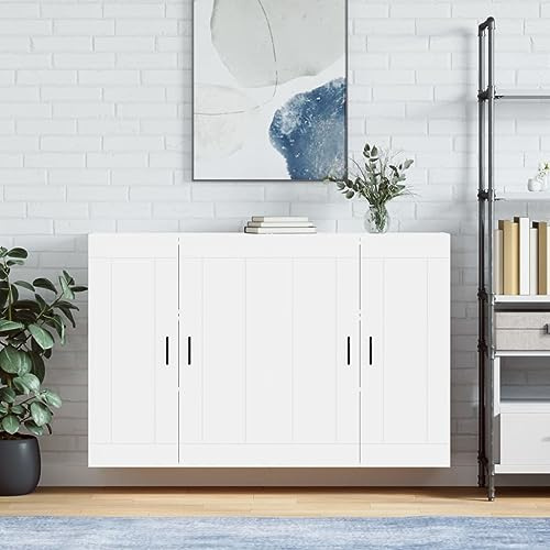 Fangmaliuyun 2er Set Wandschrank 69,5×34×90 cm, Holz/Alu, Sideboard Küche Flur Schlafzimmer