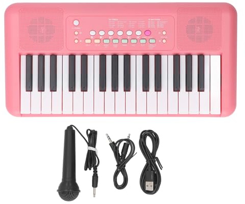 RiToEasysports Keyboard Piano, 32 Tasten Elektronisches Keyboard Piano Elektronische Musikinstrumente mit Mikrofon für Anfänger (erdbeerrot)