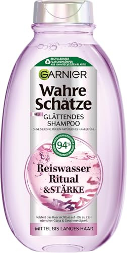 Garnier Wahre Schätze Glättendes Shampoo Reiswasser Ritual & Stärke, für mittellanges bis langes Haar, aufpolsternde Pflege, für mehr Glanz und Geschmeidigkeit, ohne Silikone, 1x 250ml (Packung mit 5)