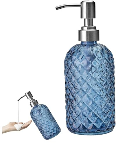 Glass Soap Dispenser with Pump, 400ml Refillable Hand Soap Dispenser, Visible Non Slip Lotion Bottle for Essential Oil, Dishwashing Liquid, Shampoo, Shower Gel, Décoration de jardin