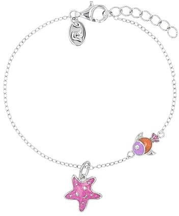 Prinzessin Lillifee Armband mit Anhänger für Mädchen, Sterling Silber 925, mit Zirkonia, 12+3 cm, silber, Seestern und Fisch, Kinderschmuck, Geschenkidee, kommt in Schmuck Geschenk Box, 2101019