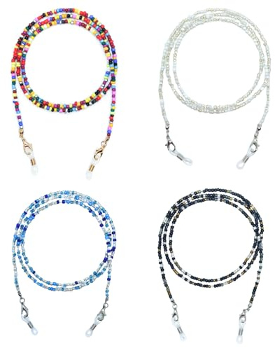 4 Stück Brillenkette Perlen Bunte, Brillenband Damen, Farbenfroh Brillenkette mit Perlen, Brillenschnur Modern für Brillen,Sonnenbrillen,Lesebrillen,Schutzbrillen,Maskenkette, Brillenzubehör Damen