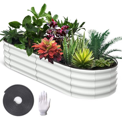 Metall Hochbeet - Stahl Rostfrei Verzinkt & Lackiert Wellblech, Ovale Form Sehr Stabil Garten Beet Für Gemüse Kräuter Blumen Gartenbeet Gemüsebeet